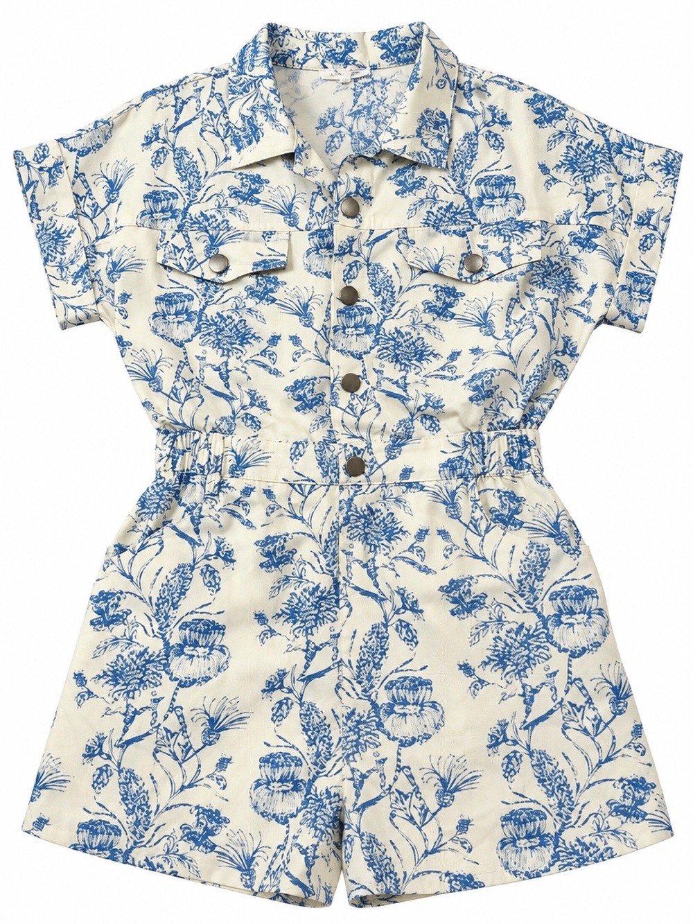 Cloud Ten NWT Blue Floral Toile Utility Romper Size Small  Coastal Resort